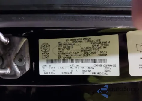 2013 Ford Escape Se z USA, uszkodzony, nr VIN 1FMCU9GX2DUC28097